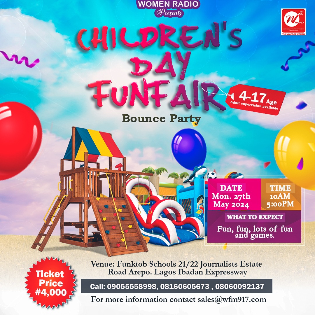 Join us on May 27th 2024 for the Children's Day Funfair Bounce Party! 🎈 For ages 4-17 expect a full day of fun and games from 10am - 5pm 🤹🎉 Contact sales@wfm917.com for more information