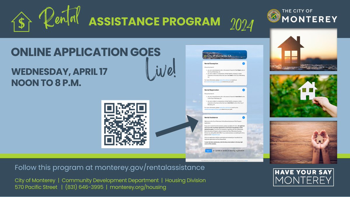 Rental Assistance Program Application Opens, Wed., April 17 from Noon to 8:00 p.m. #Monterey News Release: files.monterey.org/News-Releases/… - details at monterey.gov/rentalassistan…