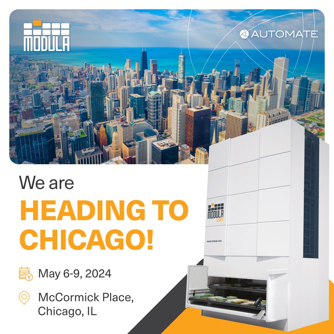 We're heading to Chicago for Automate 2024, taking place at McCormick Place from May 6-9, 2024. Visit us at Booth #4408 for a personal demonstration or explore our website to find the perfect solution for your needs. #AutomateShow #Automate2024 #ChicagoIL #ModulaUSA #VLM