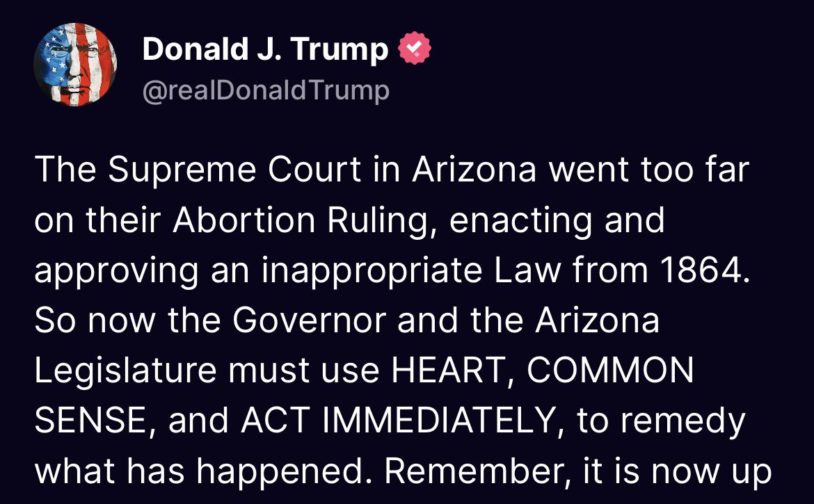 Trump demands that Arizona become a pro-choice state to save his election.