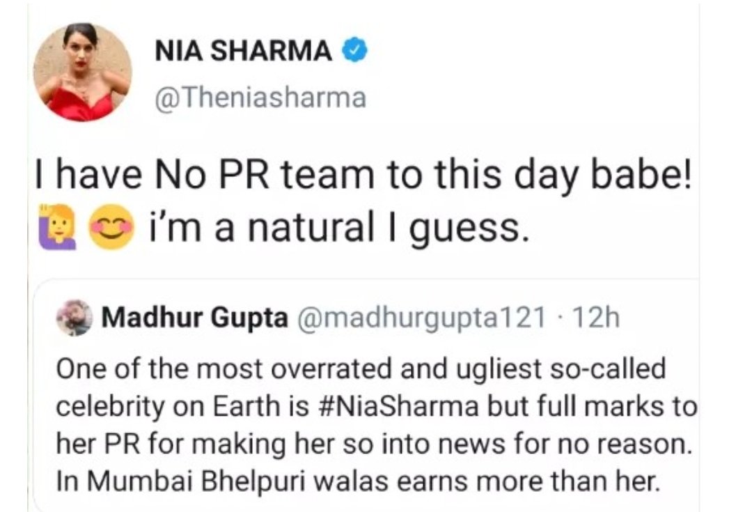 So this person calls @Theniasharma Most ugliest Celebrity on this earth. There's a word exist 'bully' and right now these faceless users are bullying whoever they want. Nia is the most prettiest Indian girl with so much confidence and grace. #niasharma #TVstar
