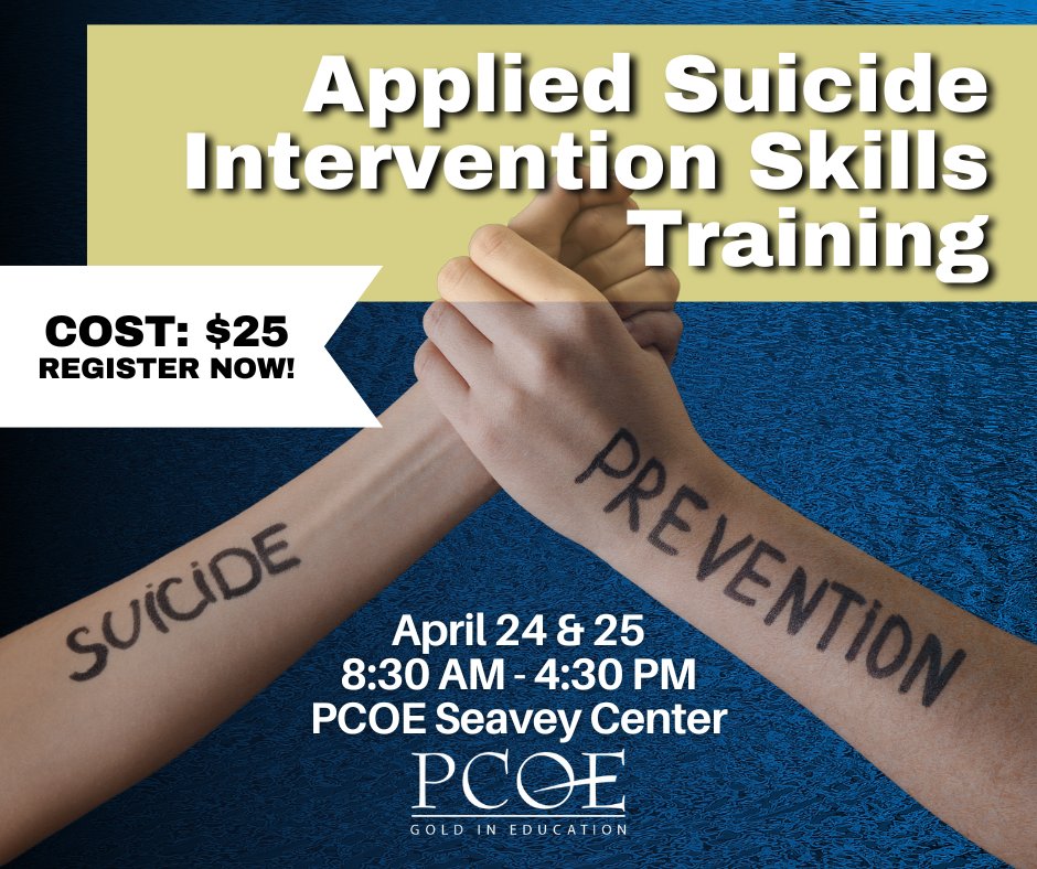 Want to help others struggling with suicidal thoughts? PCOE is hosting a two-day suicide intervention skills workshop called ASIST, where participants learn how to help prevent the immediate risk of suicide. Register: bit.ly/495eUeL