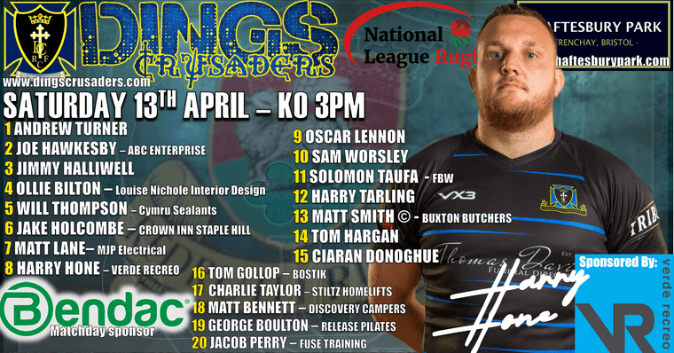 DingsCrusaders's tweet photo. Dings welcome D'Ruth 
Shaftesbury Park
Dings Crusaders v Redruth 
Kick off 3pm
Saturday 13th April 
#Pitchero
https://t.co/FjHSsRQn5X https://t.co/CkYmOqsjNJ