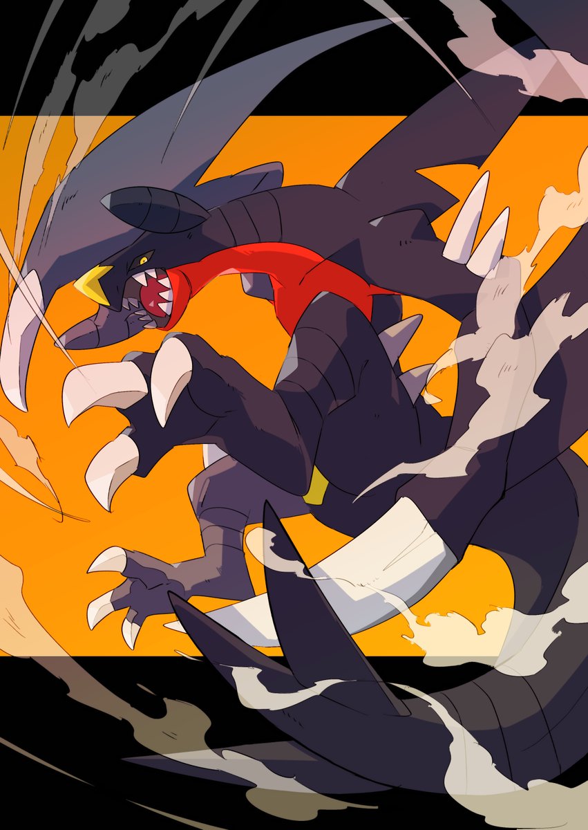 garchomp solo open mouth yellow eyes teeth tongue pokemon (creature) no humans  illustration images