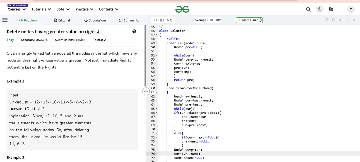 PrasherCodes's tweet photo. Day 91 #100daysofcodechallenge : Explored the "Delete nodes with greater value on right" problem in DSA today. Managed to crack the code, leveling up my problem-solving skills! 💡💻 #coding  #ProblemSolving https://t.co/8WXR62tQTr