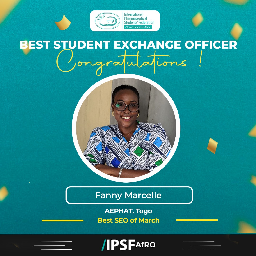 Celebrating the best of March, Congratulations to Fanny Marcelle of AEPHAT, TOGO.

Thank you Fanny for your commitment and good work as the Student Exchange Officer of AEPHAT. 

#AfROCares