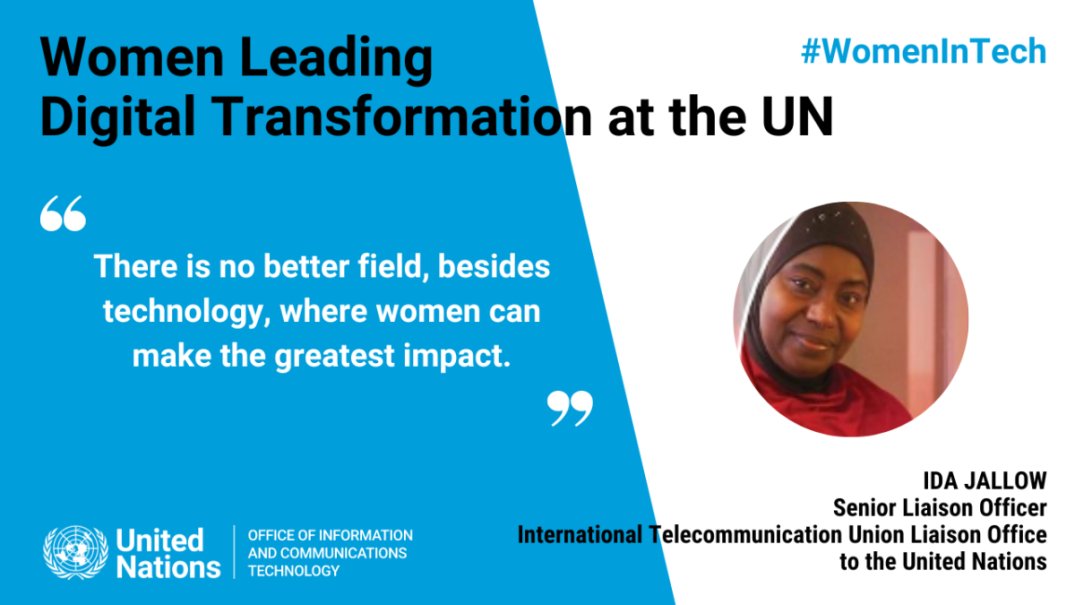 Read about today's #WomenInTech, Ida Jallow, Senior Liaison Officer at ITU! Ida Jallow has always been fascinated by the impactful nature of ICT and how it can help close the gender gap! Learn more: unite.un.org/WomenInTech-UN…