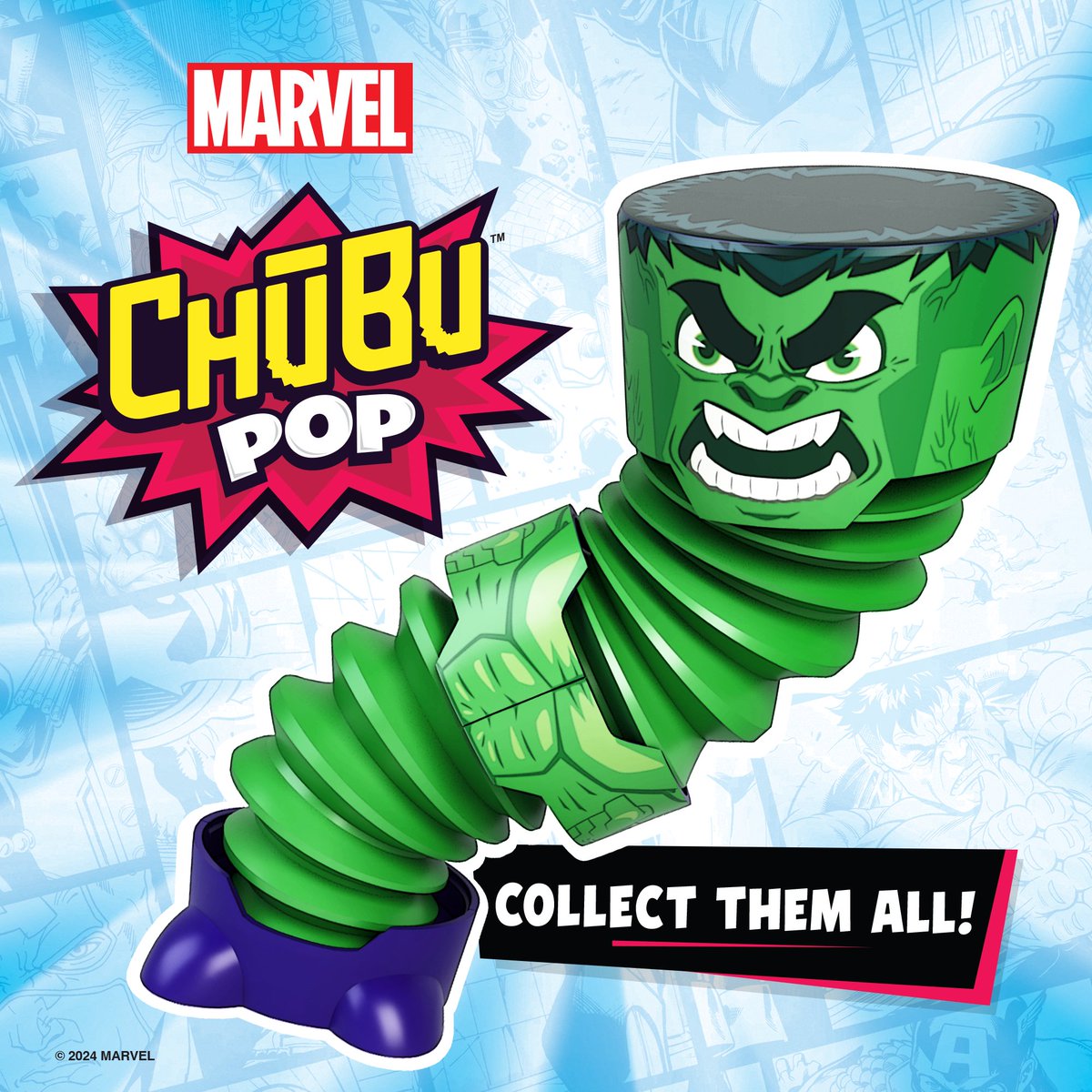 Discover Chubu Pop - the perfect blend of pop-tube fidget play and iconic Super Heroes! Our distinct pop-tubes feature elements of popular licensed characters, great for fidgeting and sensory stimulation. Collect them all at @Walmart! #Marvel #SuperHeroes #JakksPacificToys