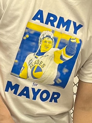 Now you can show your support for Easton Armstrong's campaign! Get your 'Army for Mayor' shirts at The FEZ or the Frozen Pond during tonight's game!