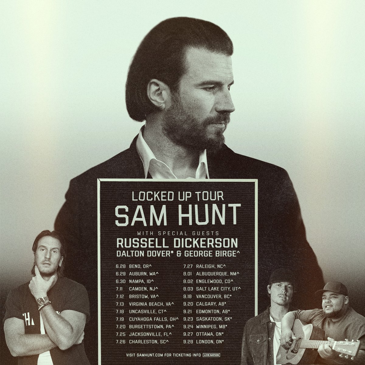 Tickets for Nampa, ID & Charleston, SC are on sale TODAY at 10a Local! Tickets for Auburn, WA & Raleigh, NC are on sale Friday, 4/26 at 10a Local. Presale tickets are available Wednesday, 4/24 at 10a local. Get tickets at samhunt.com/tour