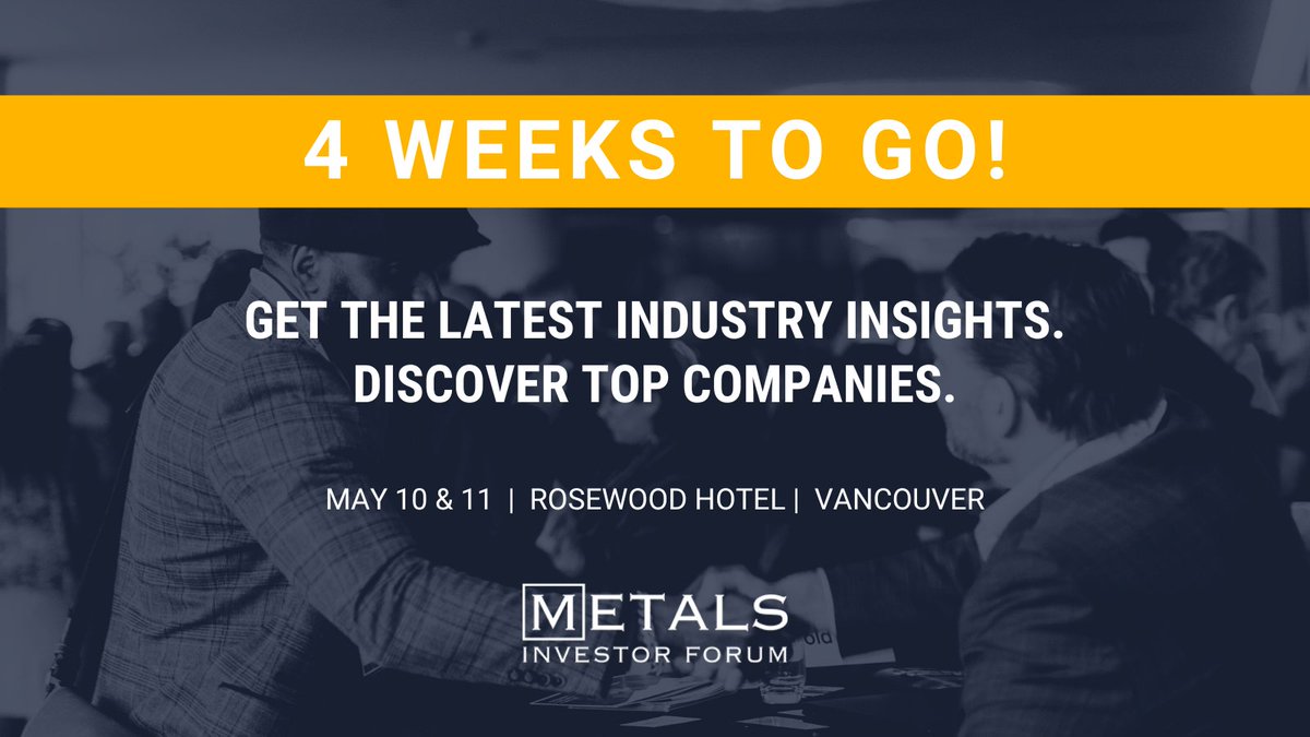 The countdown is on! We're just 4 weeks away from the next Metals Investor Forum! Learn from industry experts, get firsthand perspectives, and gain valuable insights. Register today: bit.ly/3VxhxTK #MIF2024 #mininginvestment