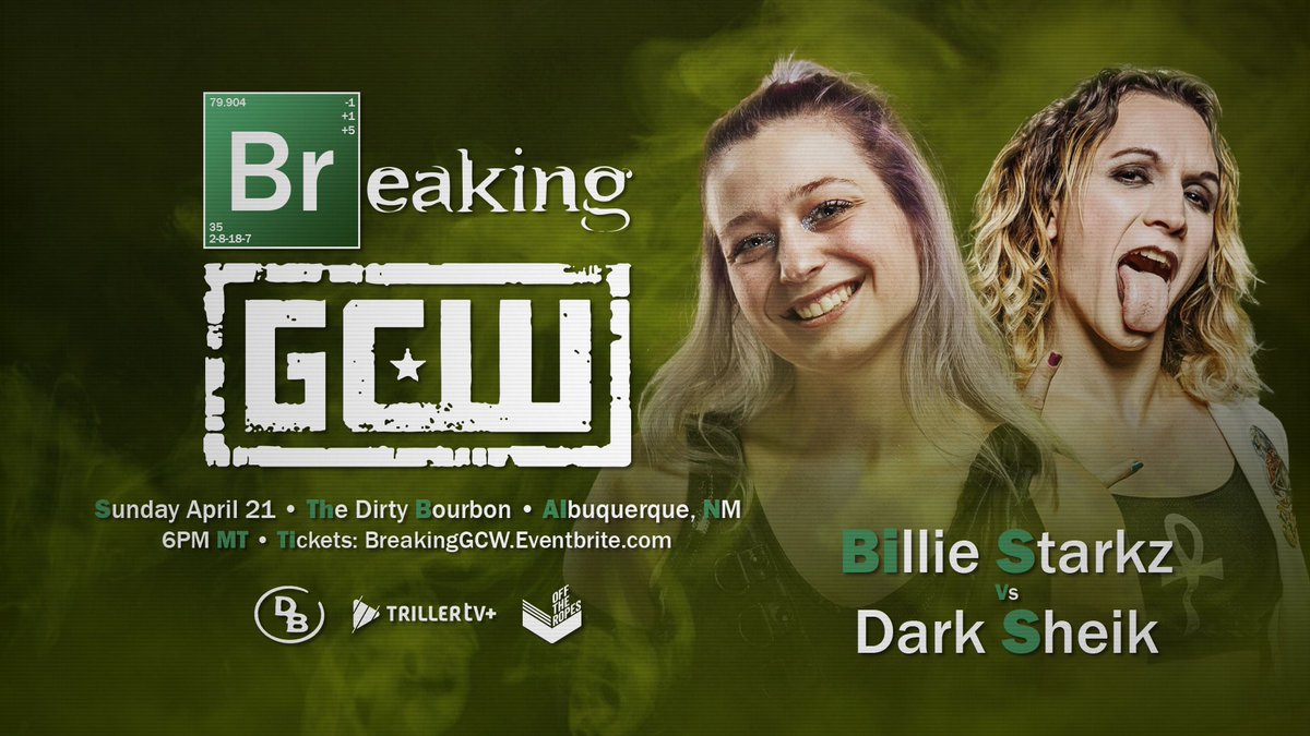 *ALBUQUERQUE UPDATE* Just Signed: BILLIE STARKZ vs DARK SHEIK Plus: Gage vs Broski Janela vs Fuego del Sol Blake Christian Mance Warner Jack Cartwheel Gino Rivera Effy +more Get Tix: BreakingGCW.eventbrite.com Watch LIVE on @FiteTV+ Sun 4/21 - 6PM The Dirty Bourbon - ABQ