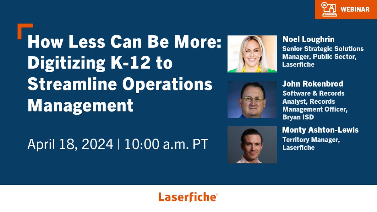 Learn how Laserfiche can improve your content management processes and give your organization more time to focus on students and your community! 🍎🎓 

Register now ➡️ lsrfch.co/3UhnxPy
