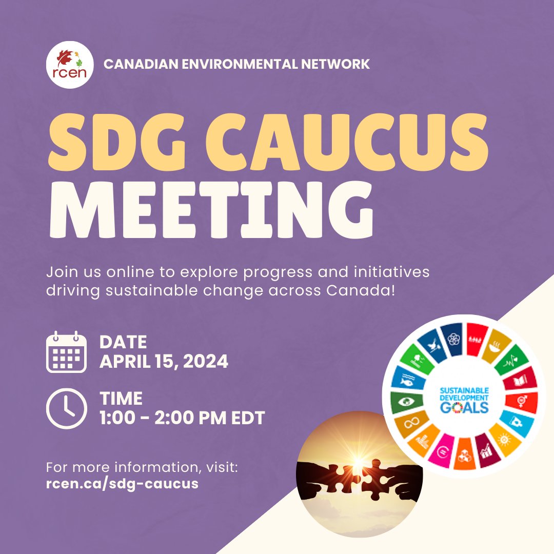 Jessica Ferne, Canadian Partnership for Women and Children's Health (CanWaCH), will join the SDG Caucus on April 15 to discuss CanWaCH's work on global health, gender equality, and rights-based approaches. For more information and to register, visit rcen.ca/sdg-caucus 🔗