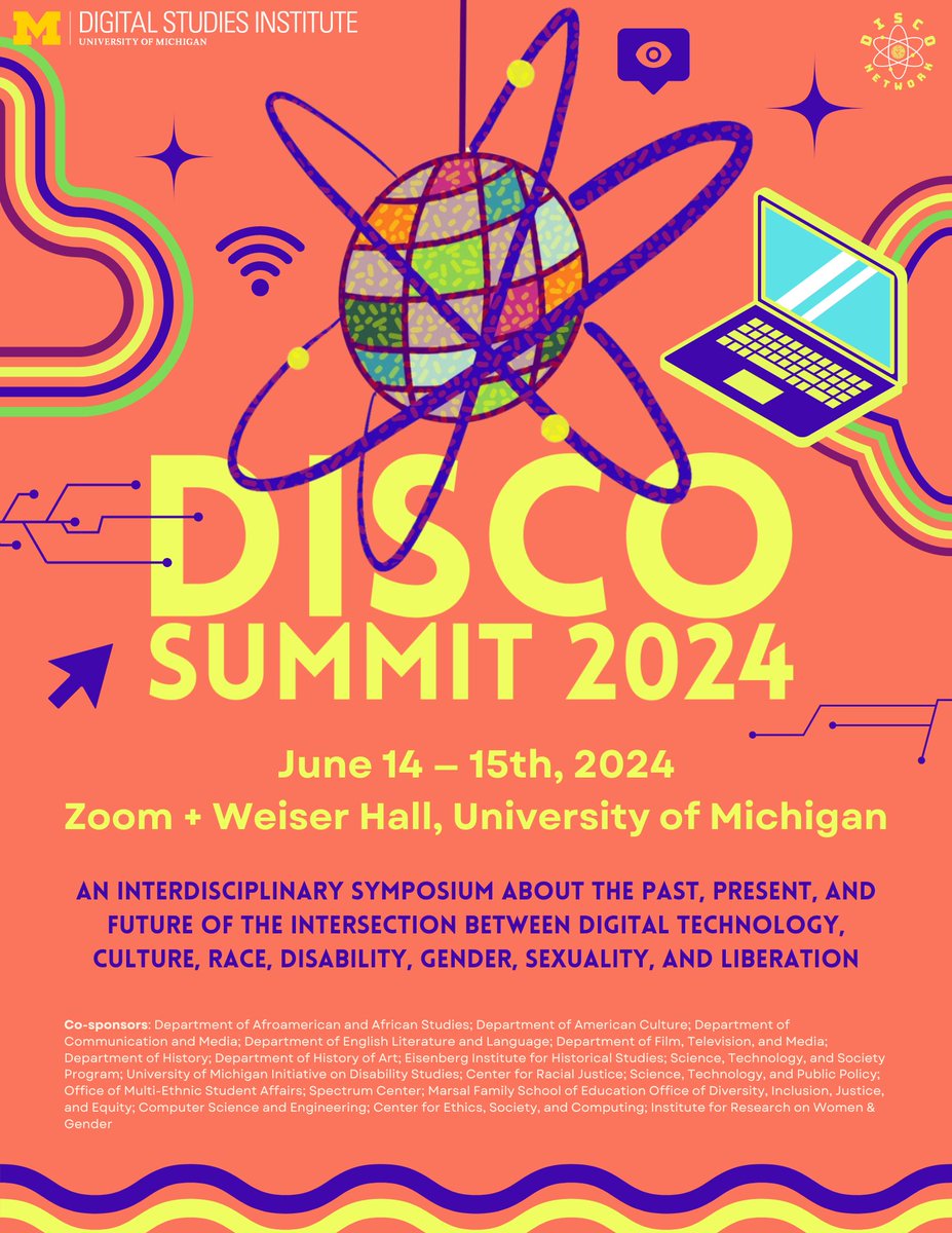 The culmination of three years of collaborative work on digital equitable futures — the DISCO SUMMIT🎊 is June 14-15th. Join us in-person in Ann Arbor or virtually. This event is free and open to the public. View the full schedule and register: bit.ly/4cSerjk