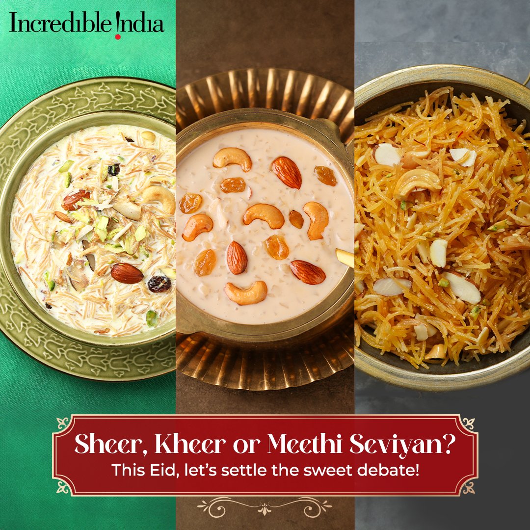 Indiainchile's tweet photo. 🌙📷 Celebrating Eid in #India is like getting lost in a sweet confusion! From Kheer to Sheer Khurma to Meethi Seviyan, our diverse traditions whip up a delicious dilemma. 📷#visitindia #myincredibleindia #incredibleindia #exploreindia #discoverindia #foodsofindia #gastronomy https://t.co/73MkHBXl1T