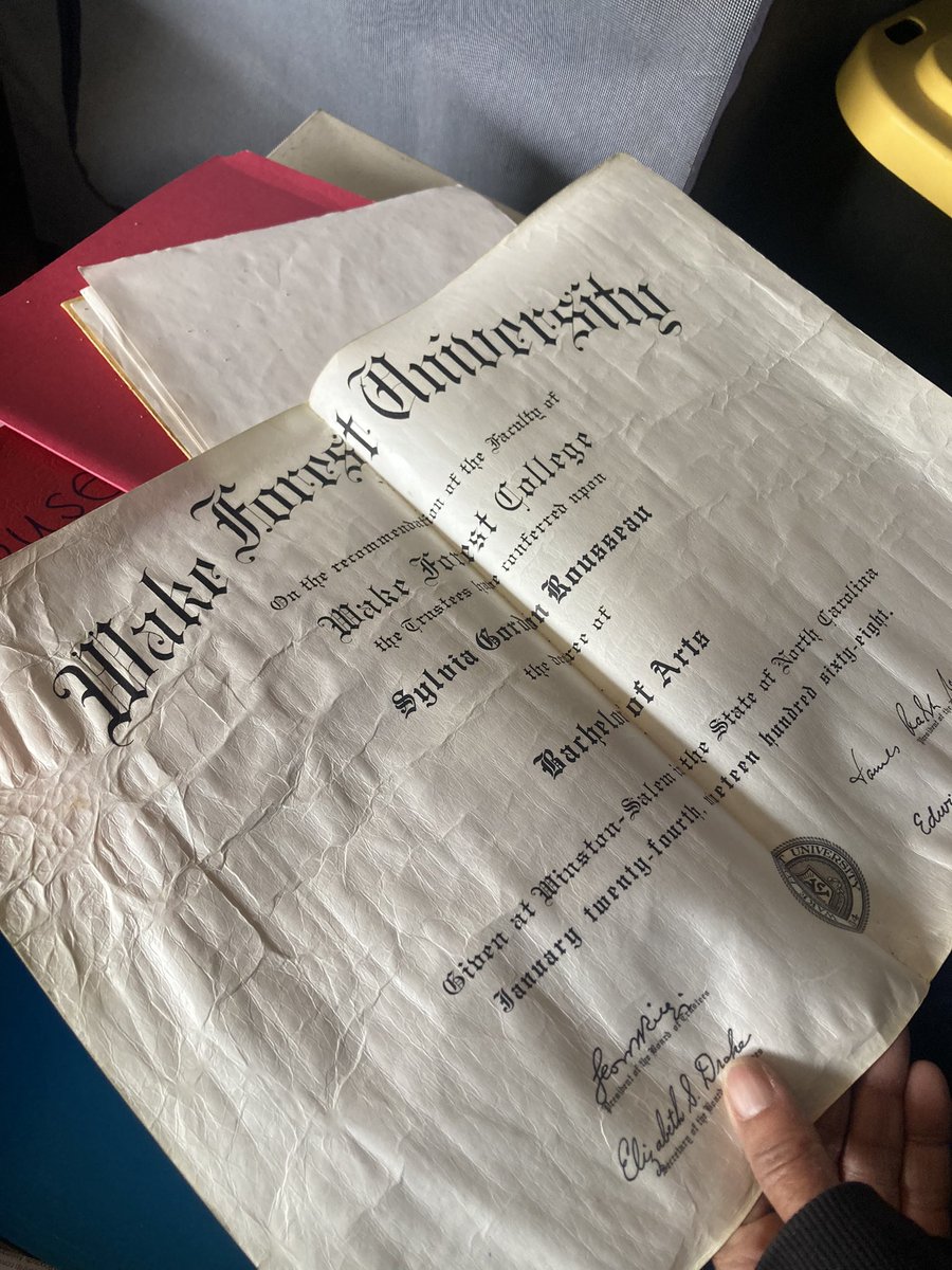 My grandmother was one of the first Black Women to graduate from Wake Forest. Today while cleaning out her garage we found her diploma.