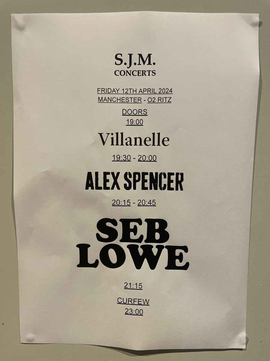 TIMES TONIGHT… Doors: 7pm VIllanelle: 7:30 @alexspencerUK : 8:15 Us lot: 9:15 Make sure you get down early for some serious talent in Villanelle and Alex. CHA CHA CHA X