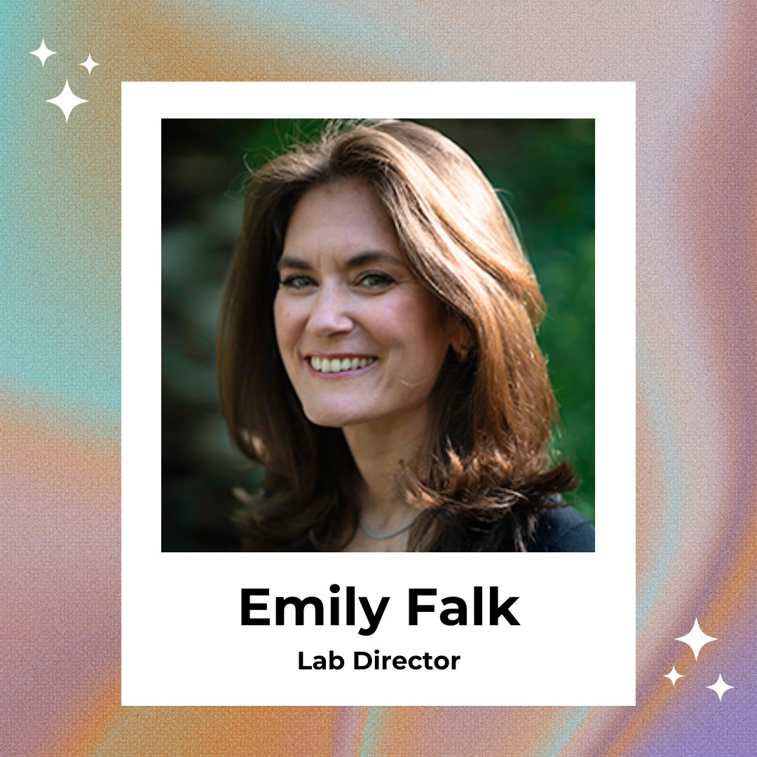 This is our lab director, Emily Falk. Her goal is to do work that makes people and our planet happier and healthier, with a particular focus on climate change, equity and social connection. She loves time outdoors, time with family and friends, and building things with others.