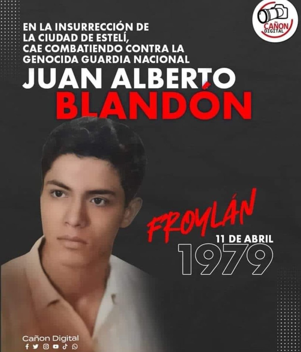 Juan Alberto Blandón cae combatiendo en la segunda y heroica insurrección de Estelí un 11 de Julio 1979, honor y gloria a nuestros héroes y mártires de la Revolución Popular Sandinista #4519LaPatriaLaRevolucion #ManaguaSandinista #12Abril