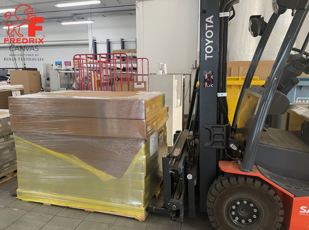 Pallets of our FREDRIX canvases are always on the move. When is your next delivery? #signs #install #installation #design #print #signage #signexpo #orlando #largeformat #textiles #giclee #isasigns #isasignexpo #decor #homedecor #decorations #holiday #art #artprints
