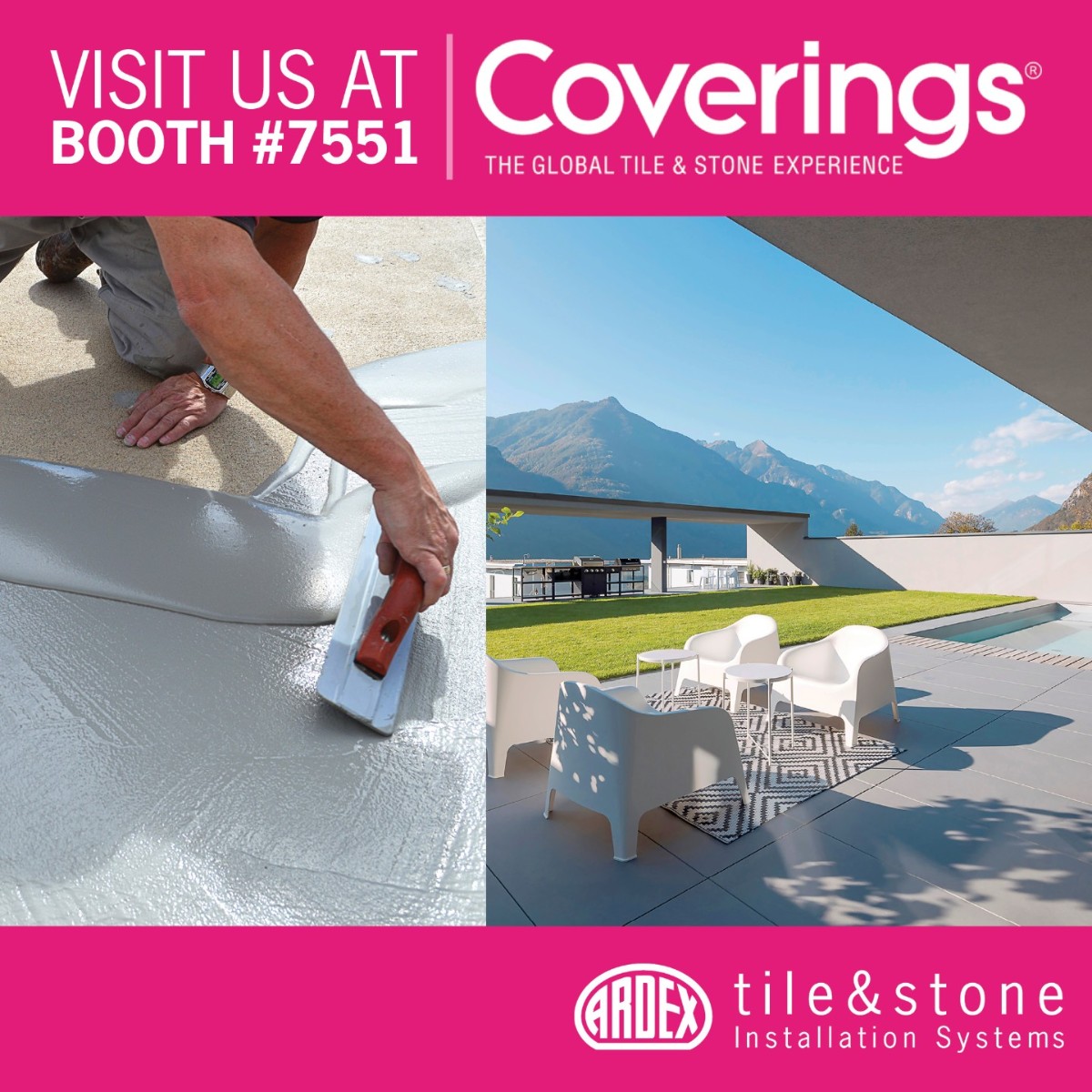 We hope to see you at Coverings - The Global Tile &amp; Stone Experience Booth # 7551 to learn more about our Exterior Tile &amp; Stone Systems! #ARDEXAmericas #Coverings2023 #ExteriorSystems #OutdoorLiving