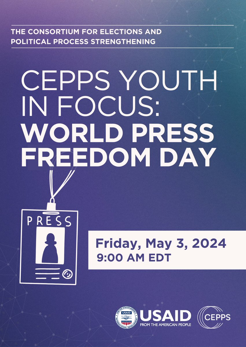 In celebration of #WorldPressFreedomDay, join 'Youth in Focus' virtually to hear from young people around the world fighting for press freedoms, freedom of expression & combatting disinformation. 📅 Friday, May 3, 2024 ⏰ 9:00 AM EDT Register now! bit.ly/4cNXiHD