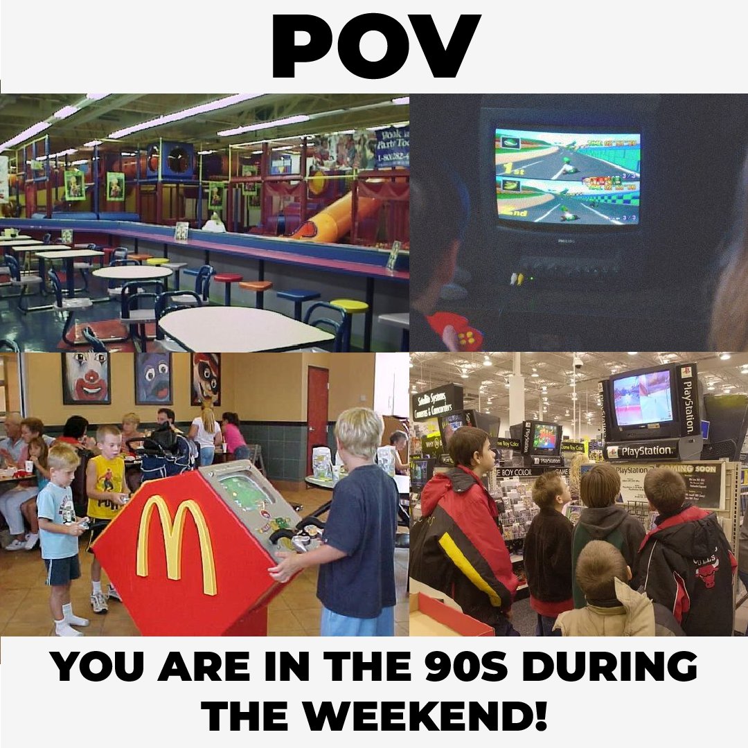 You're back in the 90's, what are you going to do first? . . . #90s #90skids #nostalgia #retro #mcdonalds #playstation #blockbuster #bestbuy #nintendo #n64 #playground #nostalgiacore #pov #fun #funland