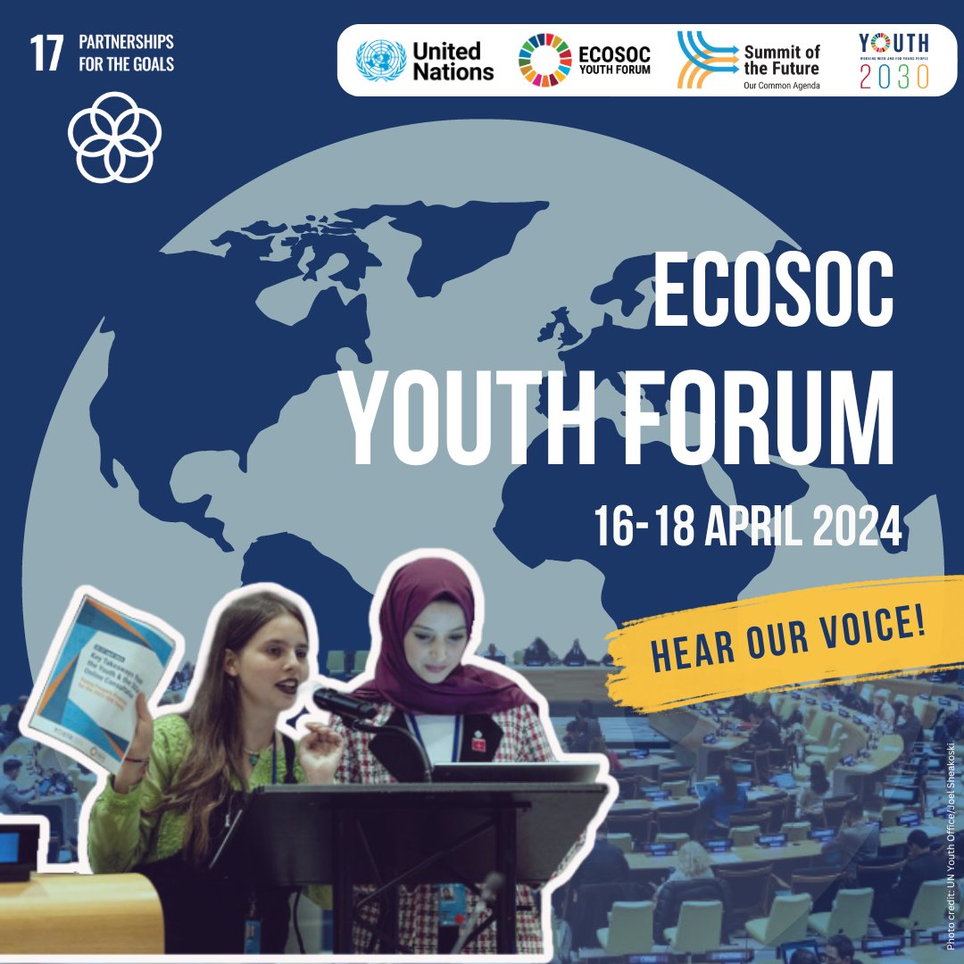 The @UNECOSOC #Youth2030 Forum is taking place 📅 16-18 April at UN HQ in 📍NYC. A space for young people to contribute to UN policy discussion, bringing fresh ideas, solutions, and innovations. 🙋🙋‍♀️ Join the young people solving our biggest problems: bit.ly/EYF2024