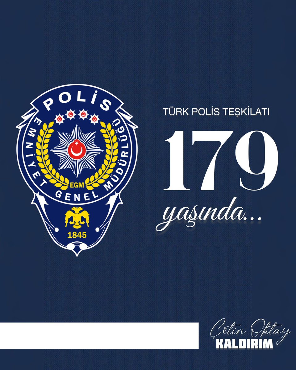 Türk Polis Teşkilatımızın 179. kuruluş yıl dönümünü ve Polis Haftası’nı tebrik ediyor; aziz milletimiz için fedakarca görev yapan tüm Emniyet mensuplarımıza başarılar diliyorum. Milletimiz için kahramanca mücadele eden şehitlerimizi rahmetle, gazilerimizi şükranla yâd ediyorum.