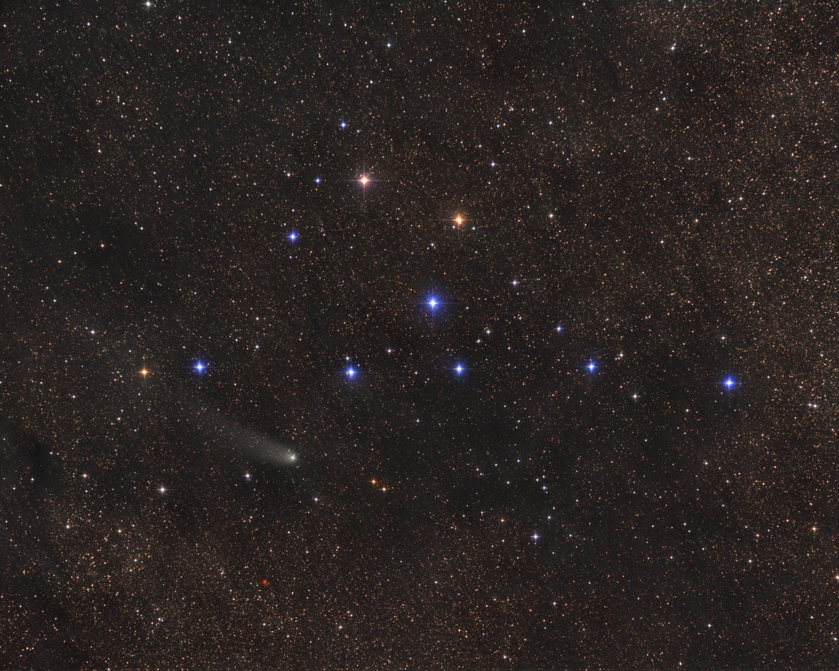 On March 30 Chris Schur captured Comet C/2021 S3 PANSTARRS as it passed by a famous asterism, the Coathanger Cluster in Vulpecula. Quite a nice celestial pairing!