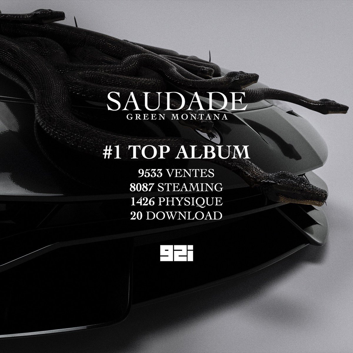 L’album #SAUDADE de @GreenMontana_ est #1 du Top Albums de la semaine 🐍🏴‍☠️