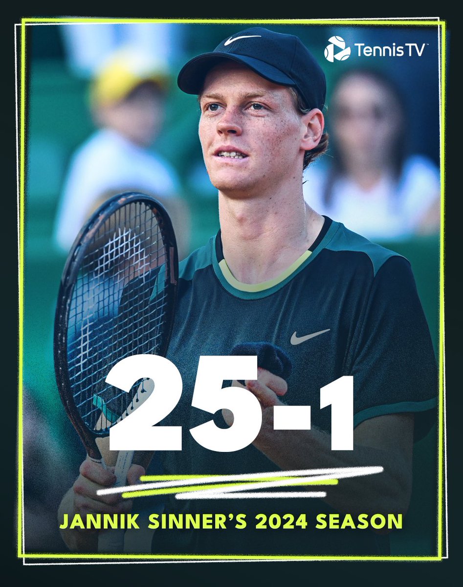 The INCREDIBLE season of @janniksin continues 📈 A 25th win of 2024 as he beats Rune 6-4 6-7 6-3 to reach the @ROLEXMCMASTERS semis! #RolexMonteCarloMasters