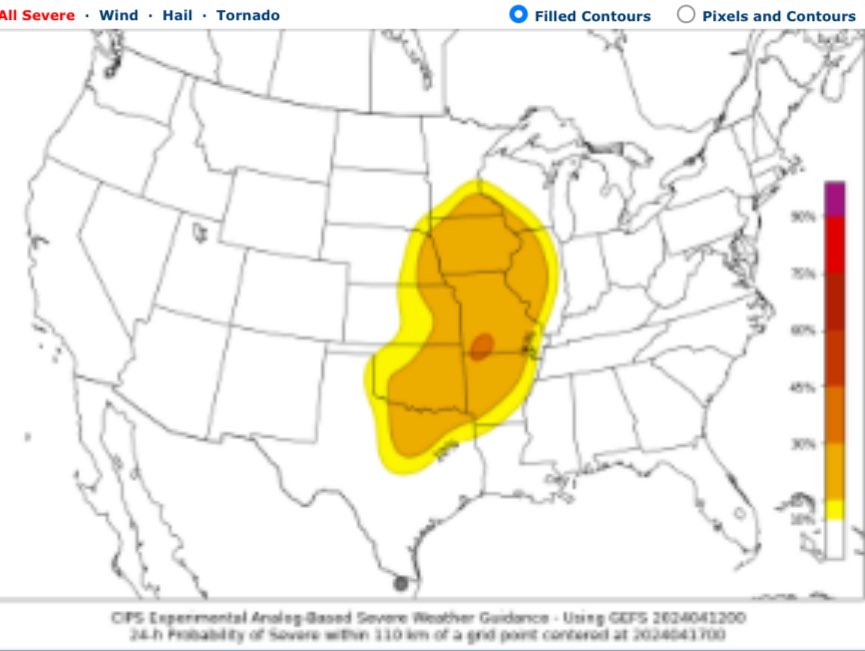 Tuesday severe weather outlook, SPC vs. CIPS Analog. #mnwx #wiwx