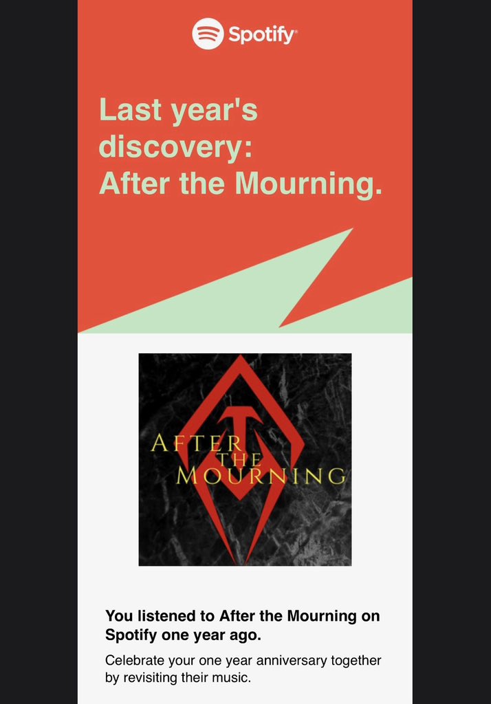 Totally 100% unplanned, but apparently After the Mourning’s new single happened to drop on the one-year anniversary of the debut album finally being added to Spotify. open.spotify.com/album/1ztW571u…