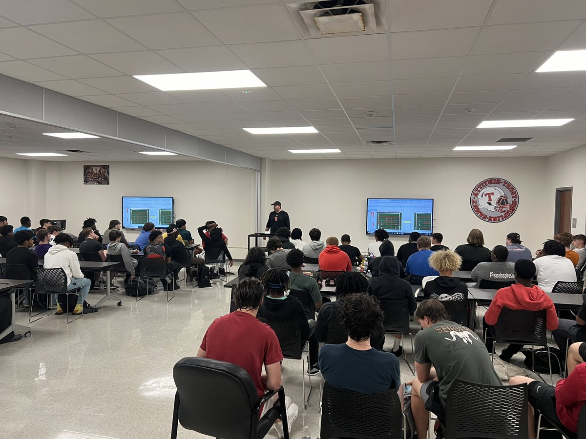 Spring ball is right around the corner! We have attacked the weight room all winter, and the numbers show it. @CoachBeauTrahan addressing the team about goals and expectations for the spring. #GiveEmHellTL