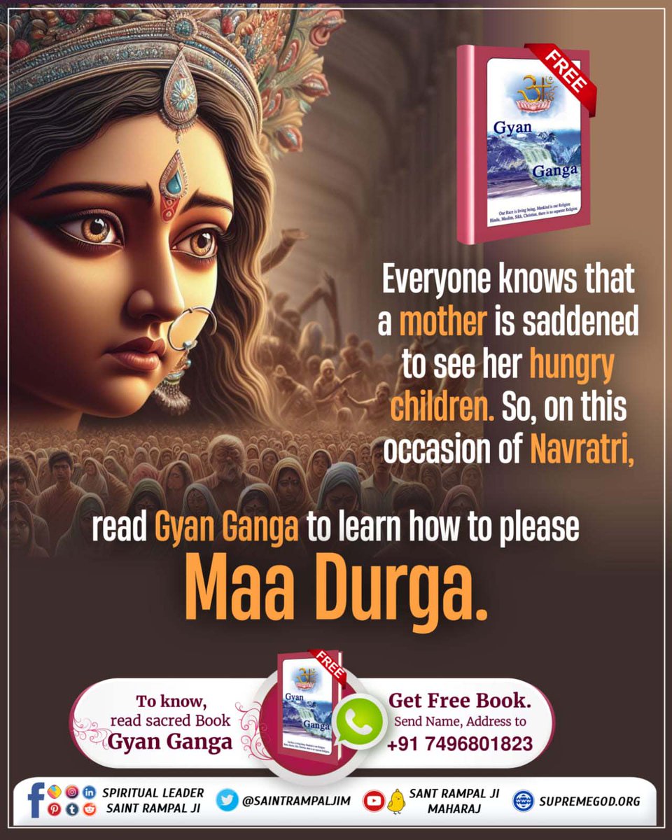 #भूखेबच्चेदेख_मां_कैसे_खुश_हो Everyone knows that a mother is saddened to see her hungry children so,on this occasion of Navratri, read Gyan Ganga to learn how to please Maa Durga.