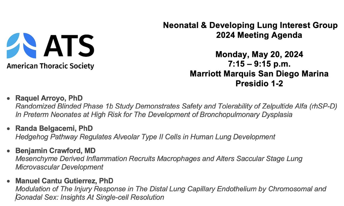 Congratulations to the 2024 Whitsett awardees by the ATS Neonatal and Developing Lung Interest Group @ATSPeds @vitiellp