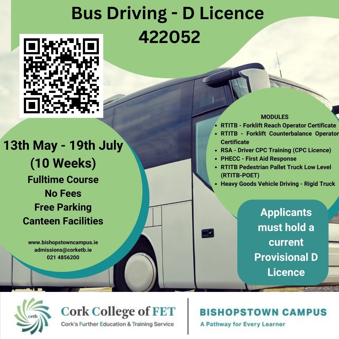 Applications now opened for our 10 week Bus Driving Course. 
#corketb #bishopstowncampus #ThisisFet #Upskill #busdriving