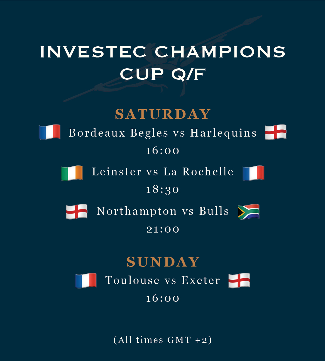 Into the quarter-finals of the Investec Champions Cup this weekend.

Who are you backing for the title this year?

#AvanteBrandy #DareToGoForward #JoinOurTeam #SouthAfricanBrandy #AvanteGuarde