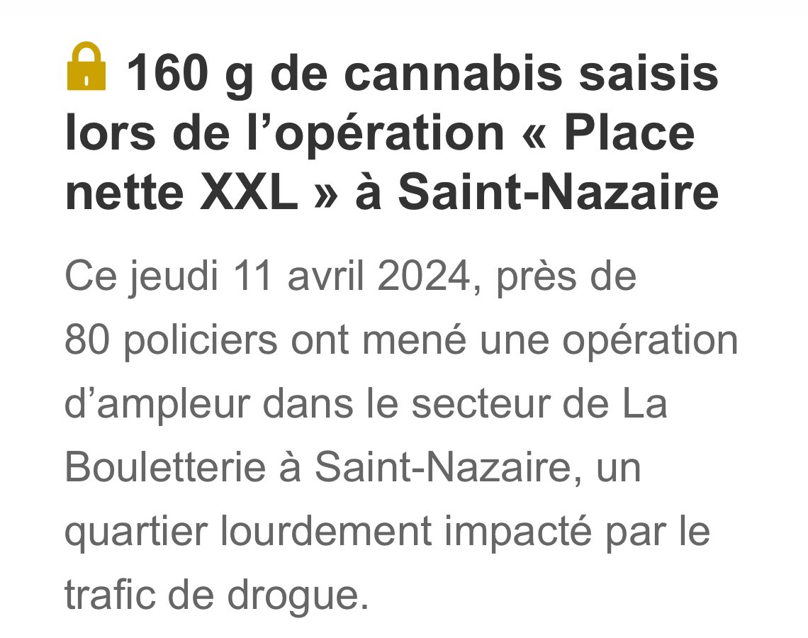 10 camions, 80 flics, un chien : 160 g de cannabis. Bravo. J’ai pas vu passer le tweet de célébration de la préfecture, mais ça ne saurait tarder.