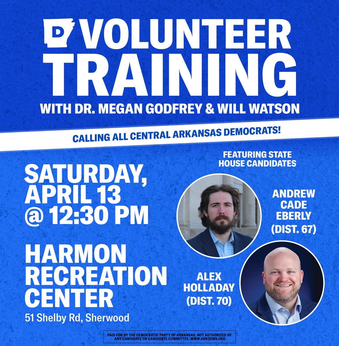 Central Arkansas! We are training volunteers in Sherwood TOMORROW. Please join us for a canvass training and practice canvass tomorrow afternoon. Register here: arkdems.us/centralartrain…