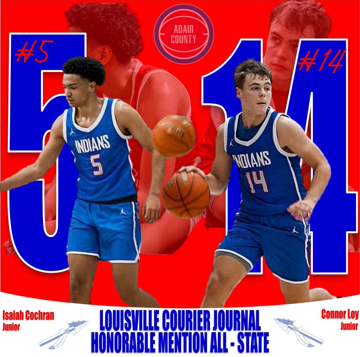 Indian juniors, Isaiah Cochran and Connor Loy picked up their second all-state honor today making a clean sweep of both major newspapers being named to the Louisville Courier Journal Honorable Mention All State Team.