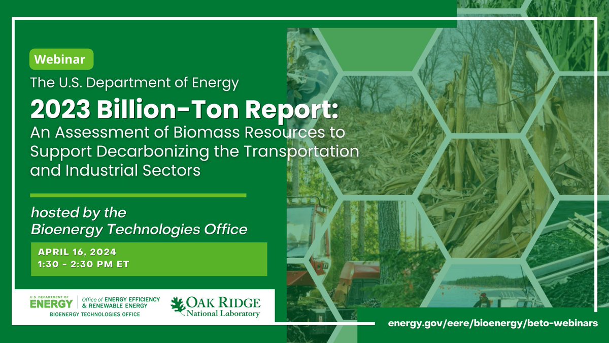 Reminder to Register⏰ Next week, discover how key findings from the recently released 2023 Billion-Ton Report (BT23) can support advancing the U.S. to a cleaner future! energy.gov/eere/bioenergy…