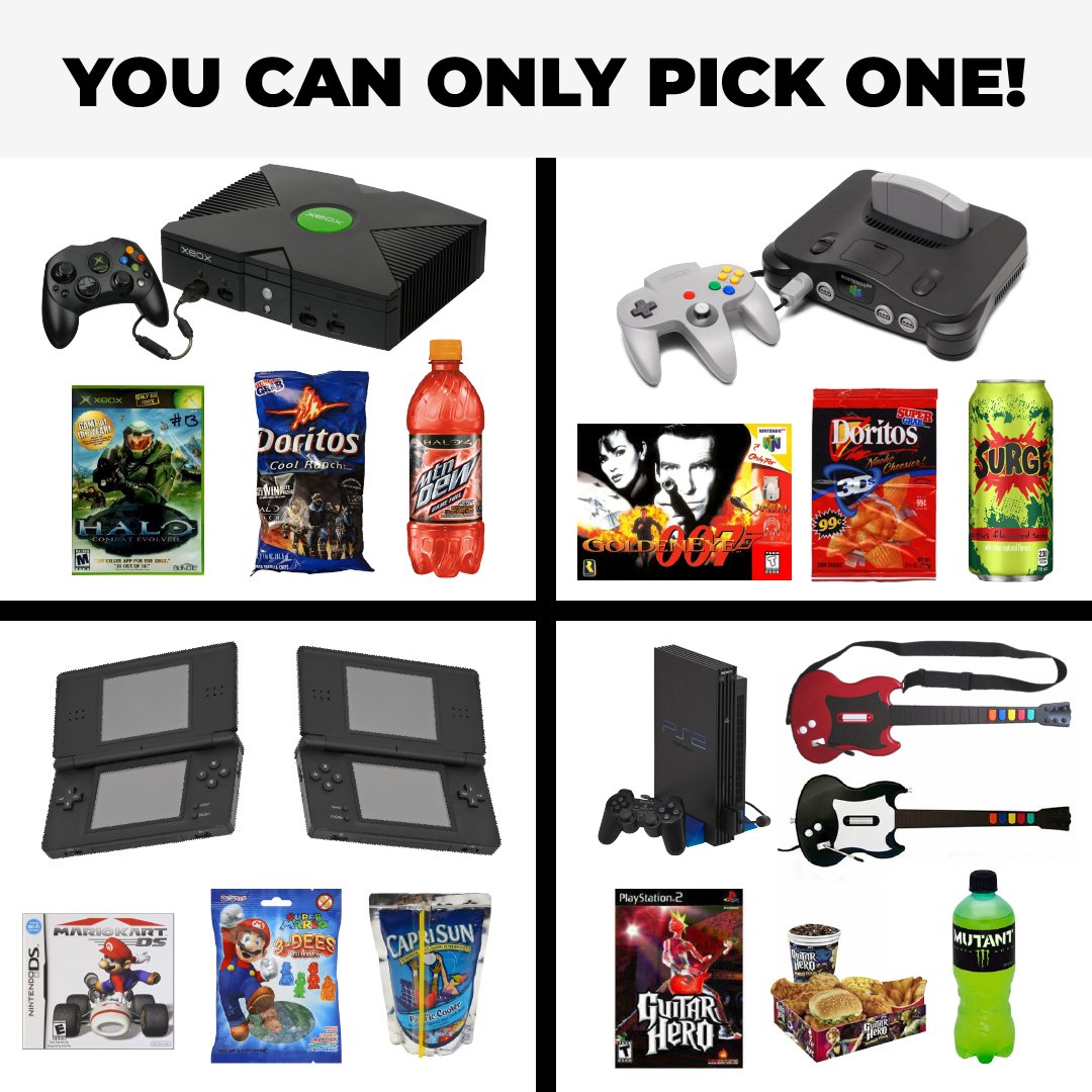 Which one would you pick for your weekend Co-Op gaming? . . . #mntdew #doritos #xbox #halo #nostalgia #nintendods #nintendo #ds #surge #doritos3d #forgotenfood #guitarhero