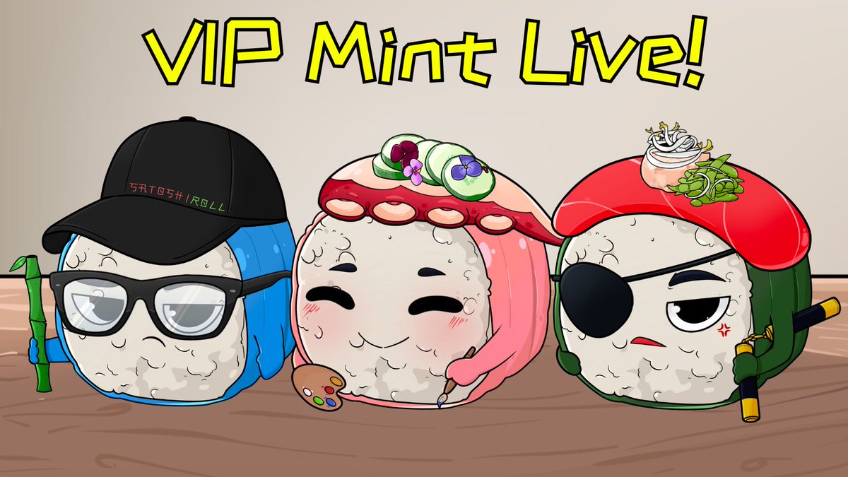 Mint is now LIVE for phase 1 - VIP 🚨

Mint Site: inscribable.xyz/mint/SatoshiRo…

Roll with us! 🍣

#MintingNow #OrdinalsNFT #NFTCommunity