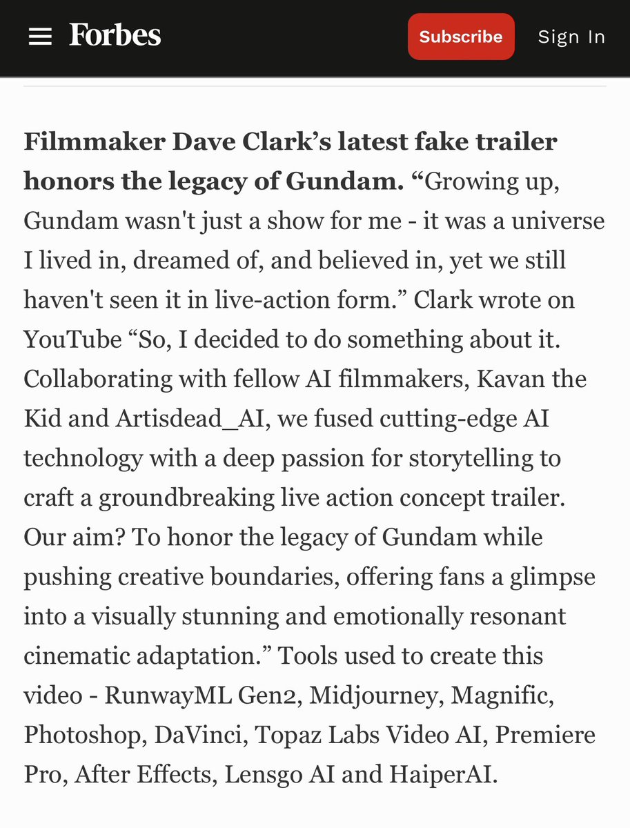 Our Gundam trailer got a nice feature in this weeks @ForbesTech weekly roundup from writer @CharlieFink @lensgo_ai @Kavanthekid @artisdead_ai link: forbes.com/sites/charlief…