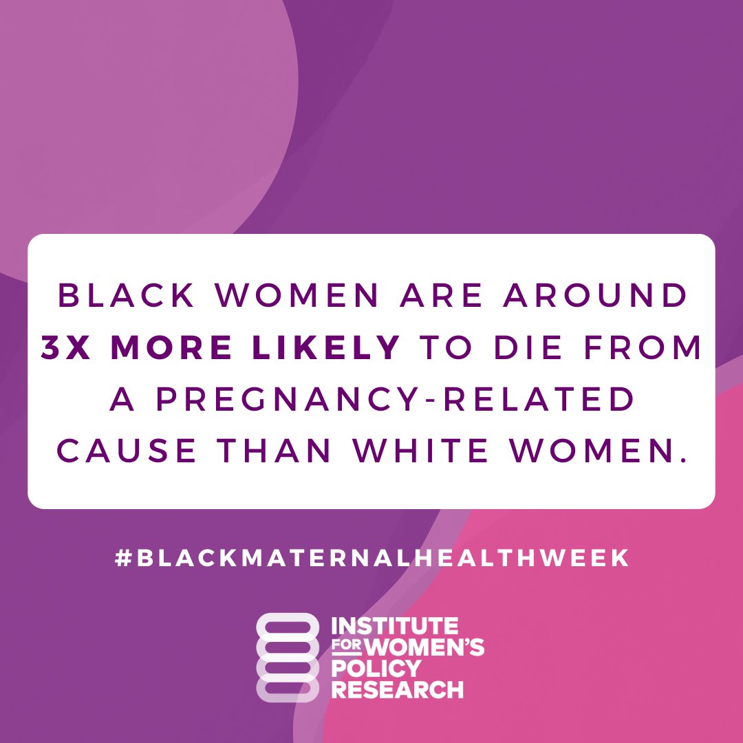 Black maternal health is in a state of emergency in the US, and Black women are around 3x more likely to die from a pregnancy-related cause than White women. Read IWPR's federal & state policy solutions to address this crisis: iwpr.org/the-black-mate… #BlackMaternalHealthWeek