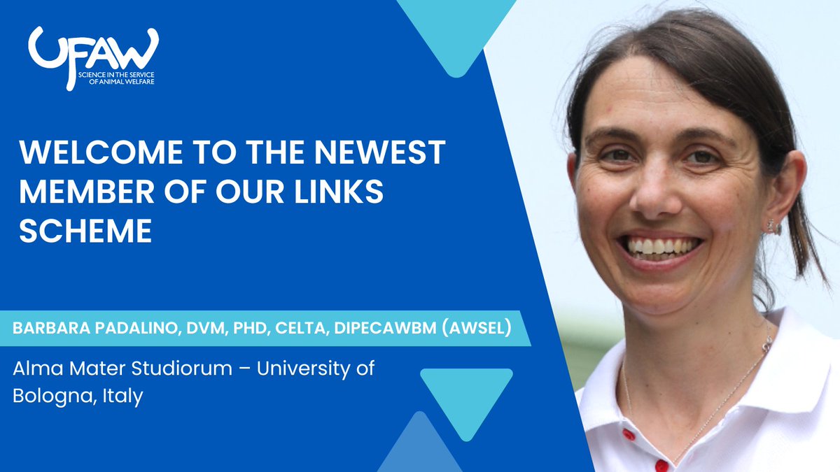 Welcome to the newest member of our LINKS scheme, Barbara Padalino, DVM, PhD, Celta, DipECAWBM (AWSEL) from the Alma Mater Studiorum – University of Bologna, Italy. If you are interested in joining the UFAW LINKS scheme, please visit ➡️ ow.ly/qzxi50QoIlT