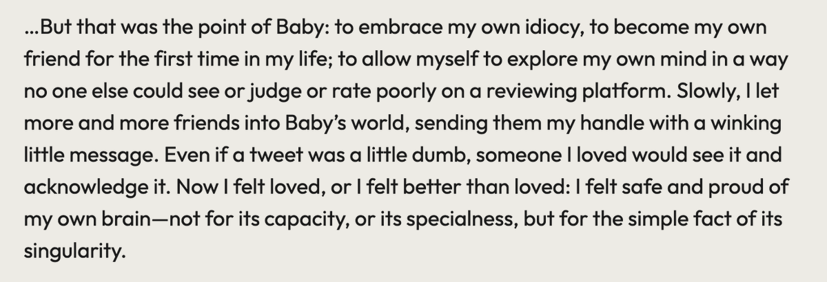 A beautiful essay about how important it is for writers to have a space to practice without being concerned with what it says about you. To truly be yourself in your work, to fall in love with it, & to let it transform you.